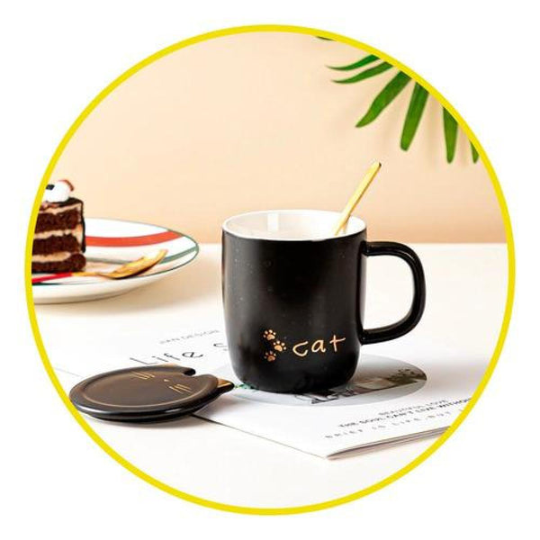 Taza Cerámica gato negro  orejas nariz y mango dorado