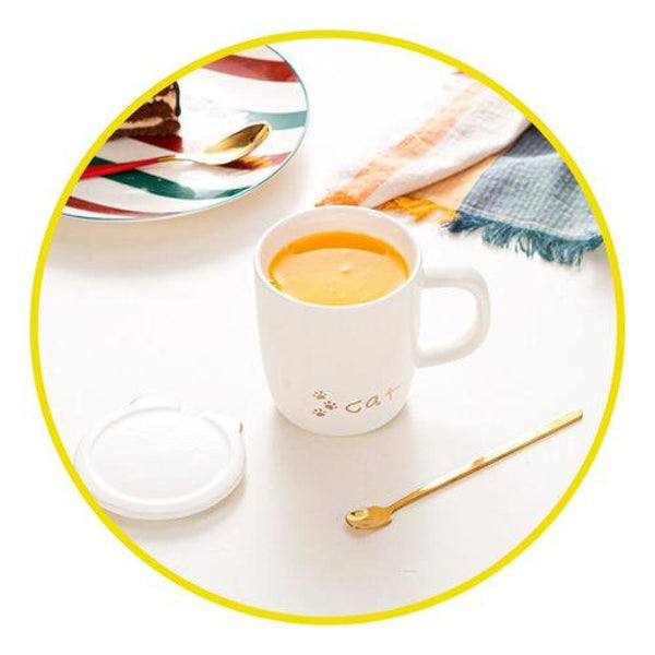 Taza Cerámica gato negro  orejas nariz y mango dorado
