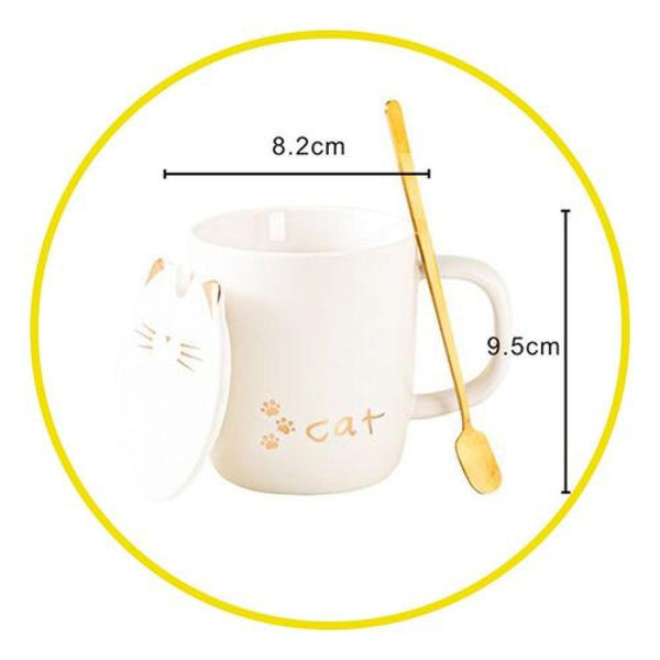 Taza Cerámica gato negro  orejas nariz y mango dorado