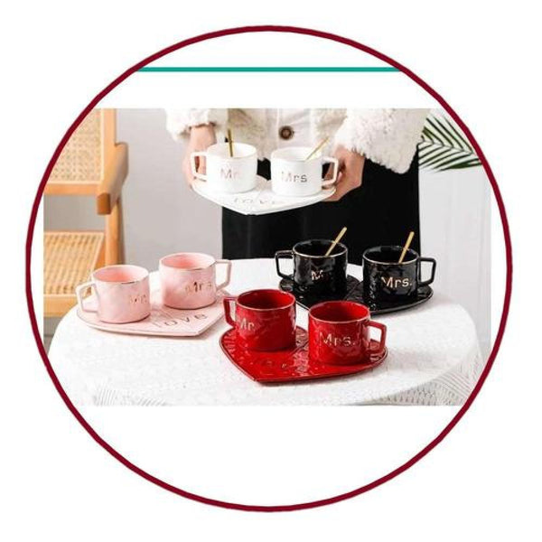 Set Enamorados tazas, platos, cucharas love corazon MR- MRS