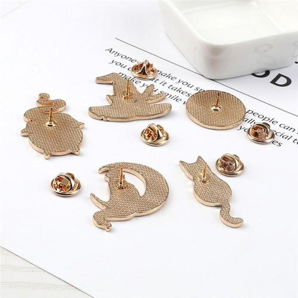 Set Pines Broches gotico Bruja gato negro proteccion Dark