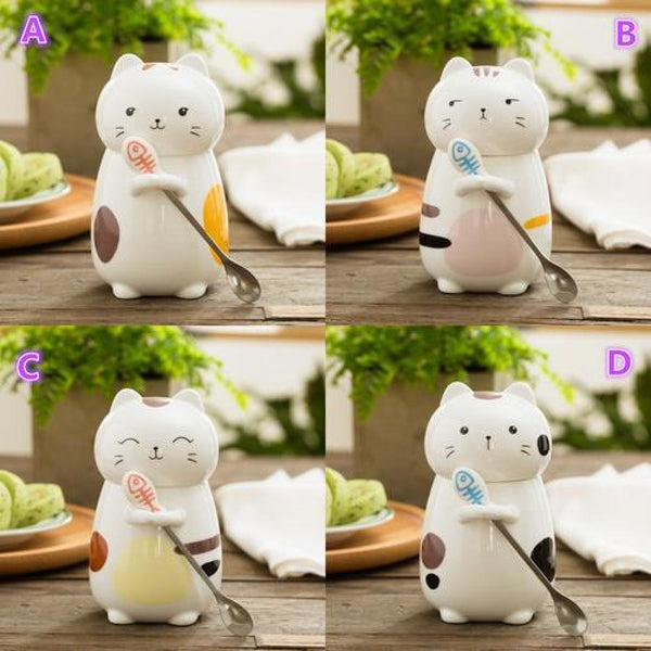 Taza Gato emociones C/ Cuchara Y Tapa 420 Ml Estoykuku