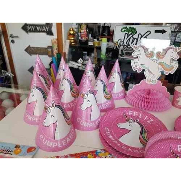 Set Cumpleaños Cotillon Unicornio  10 Niños Rainbow Kawaii