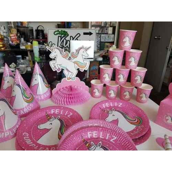 Set Cumpleaños Cotillon Unicornio  10 Niños Rainbow Kawaii