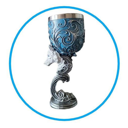 Copa 3D lobo de nieve Místico gótico barroco resina acero