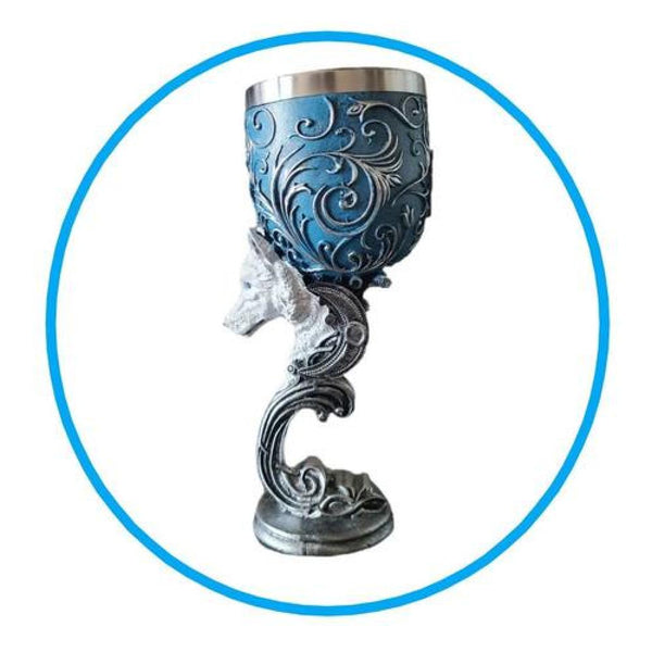 Copa 3D lobo de nieve Místico gótico barroco resina acero