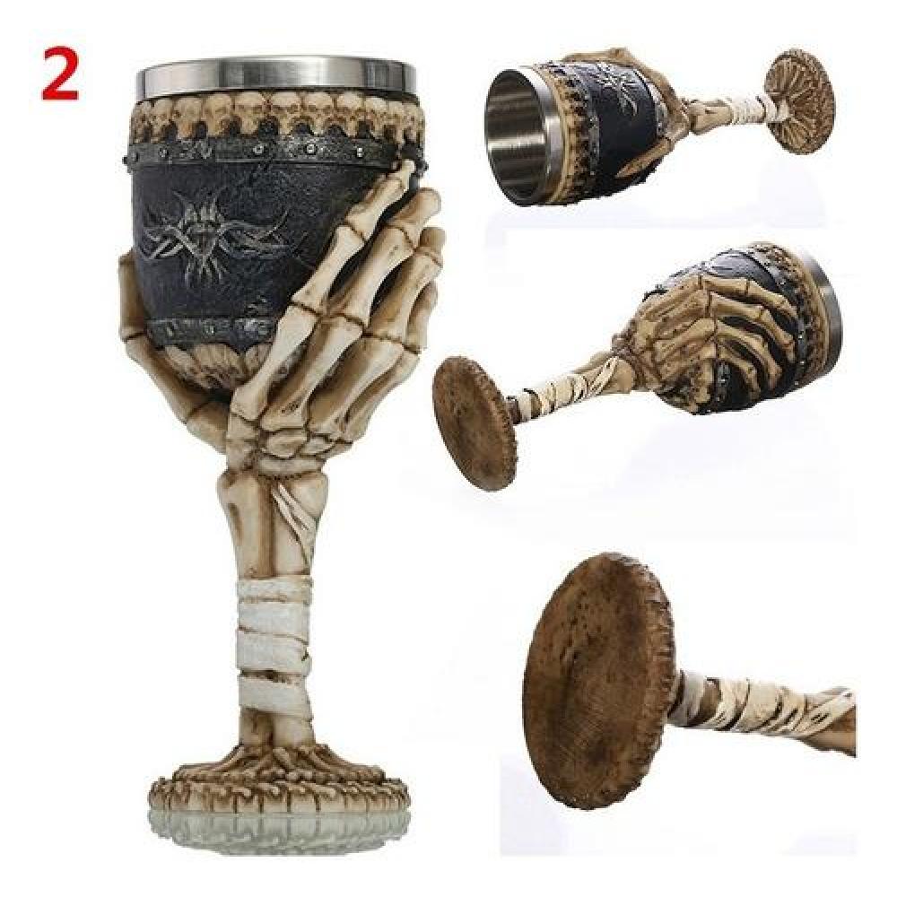 Copa Cáliz Calavera Medieval Halloween Craneo Mano Esqueleto