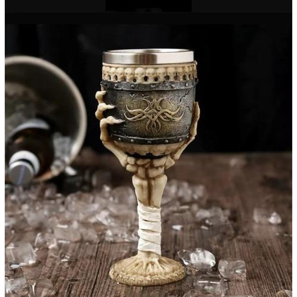 Copa Cáliz Calavera Medieval Halloween Craneo Mano Esqueleto