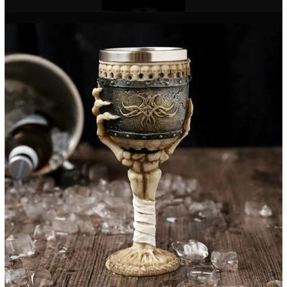 Copa Cáliz Calavera Medieval Halloween Craneo Mano Esqueleto