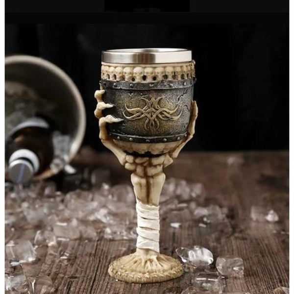 Copa Cáliz Calavera Medieval Halloween Craneo Mano Esqueleto