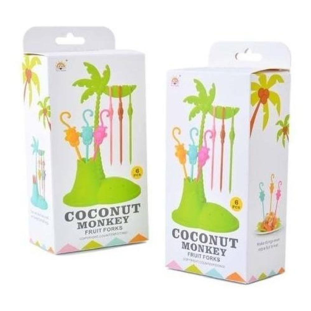 Tenedor Pinchos Para Frutas Palmera Monos Kawaii