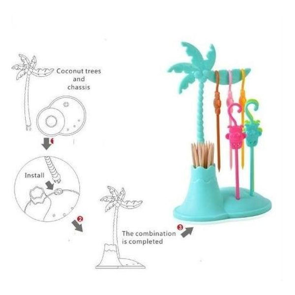 Tenedor Pinchos Para Frutas Palmera Monos Kawaii