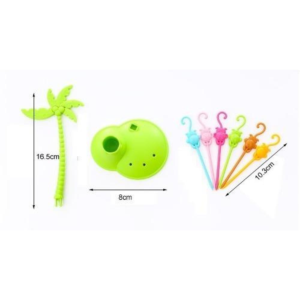 Tenedor Pinchos Para Frutas Palmera Monos Kawaii