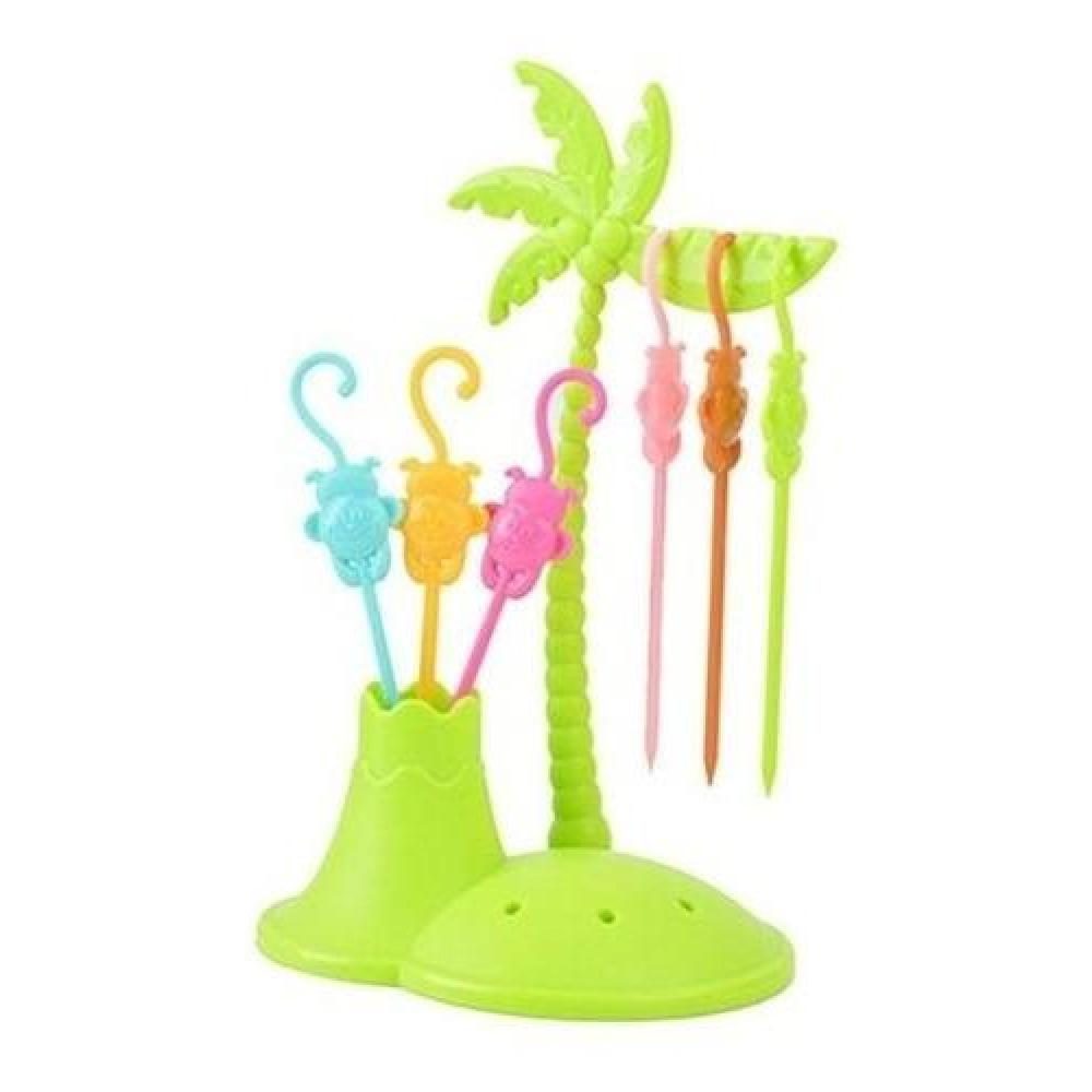 Tenedor Pinchos Para Frutas Palmera Monos Kawaii