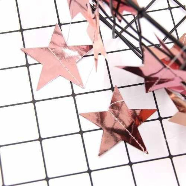 Guirnaldas De Papel Estrellas Espejo Oro Plata Rosa 4 Metros