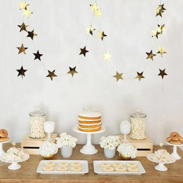 Guirnaldas De Papel Estrellas Espejo Oro Plata Rosa 4 Metros