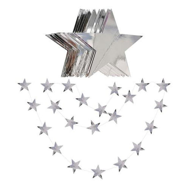 Guirnaldas De Papel Estrellas Espejo Oro Plata Rosa 4 Metros