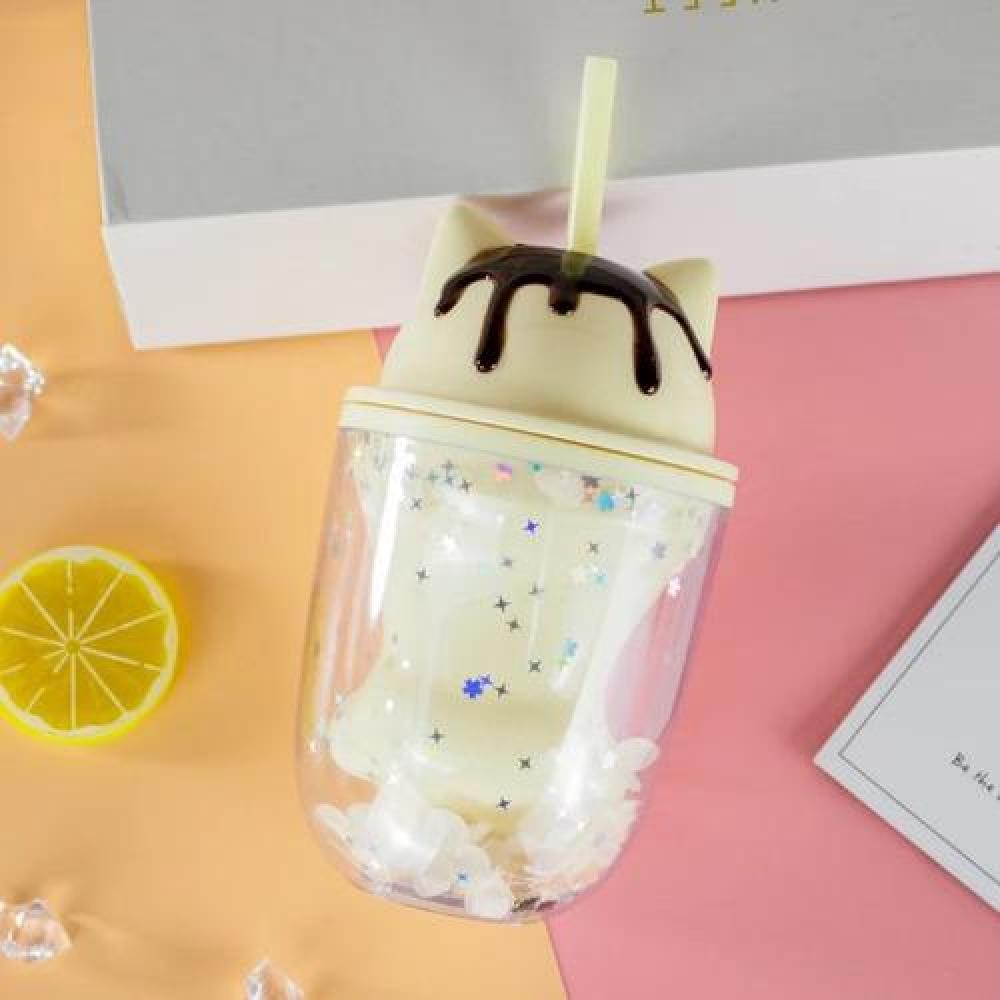 Vaso Patita Gato Glitter Kawaii Con bombilla