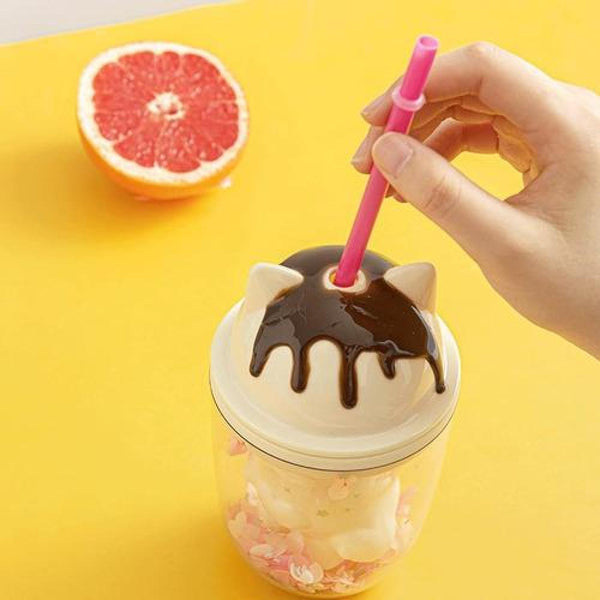 Vaso Patita Gato Glitter Kawaii Con bombilla