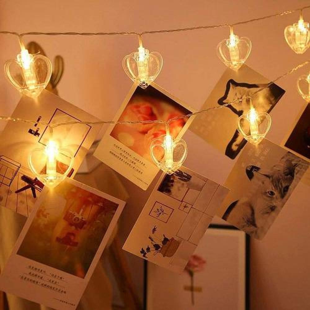 Luces Clip (perritos) corazón para 20 Fotos love enchufable