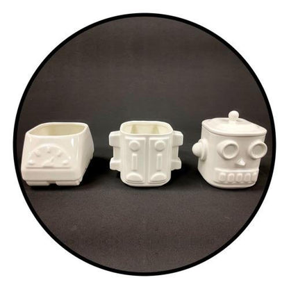 Set 3D Robot Cerámica 3 Piezas (2) Tazones Y (1) Azucarero