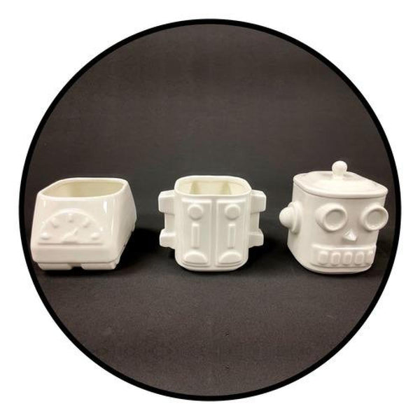 Set 3D Robot Cerámica 3 Piezas (2) Tazones Y (1) Azucarero