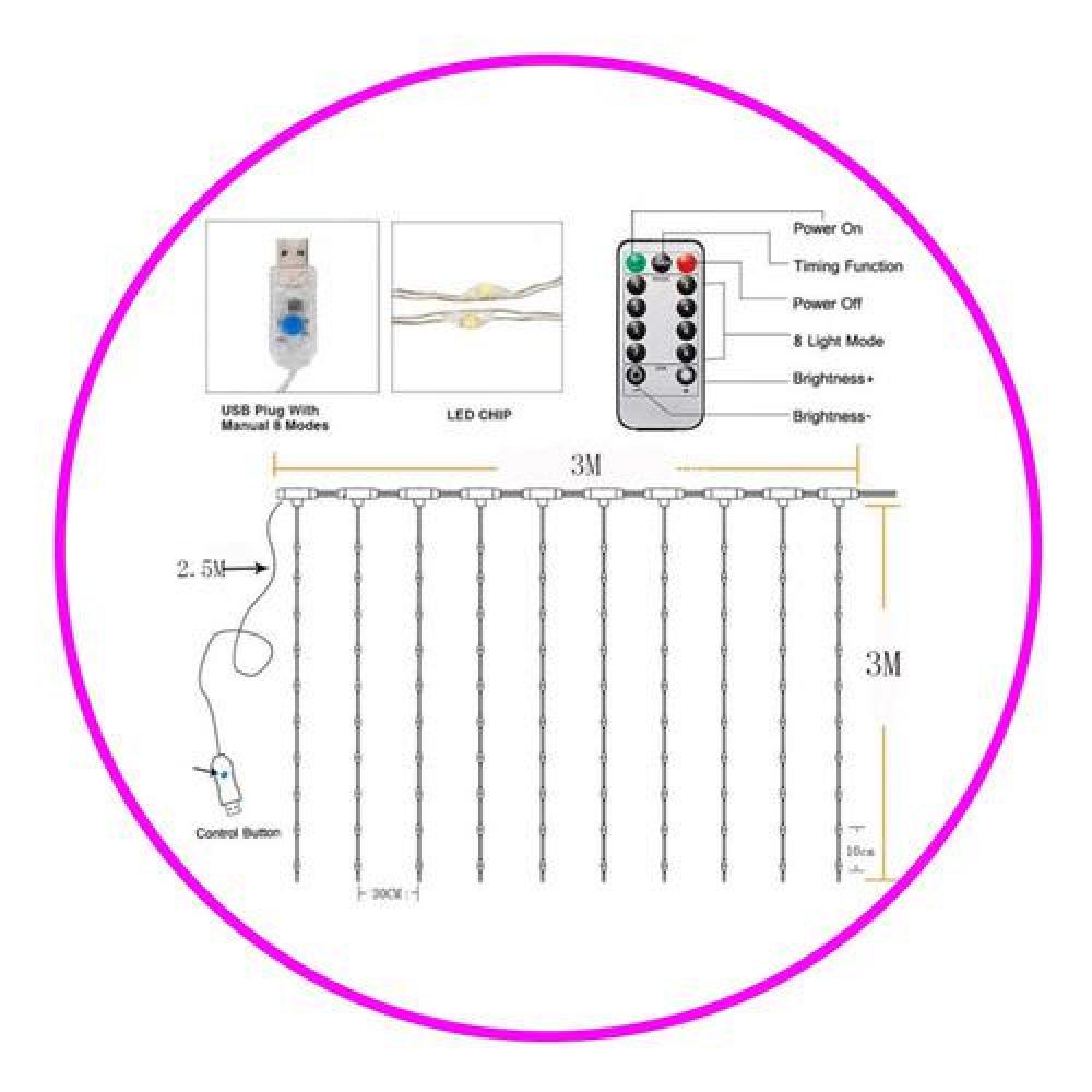Cortinas micro Led 3x3 M 300 led hadas Fairy light Rosada
