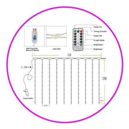 Cortinas micro Led 3x3 M 300 led hadas Fairy light Rosada
