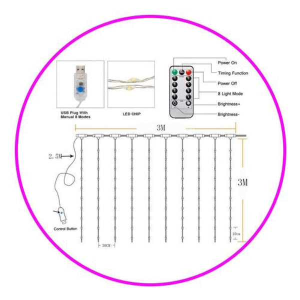 Cortinas micro Led 3x3 M 300 led hadas Fairy light Rosada