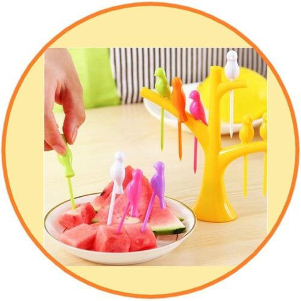 Pinchos Para Frutas Mondadientes Árbol Y Pajaritos