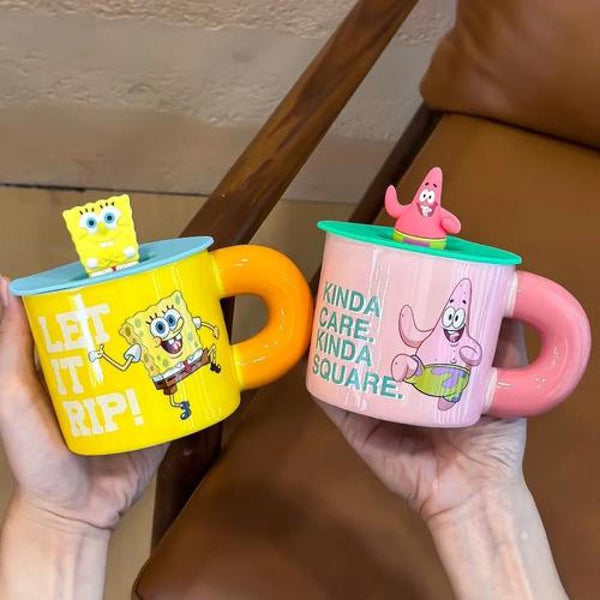 Tazón Ceramica Bob Esponja o Patricio estrella Tapa silicona
