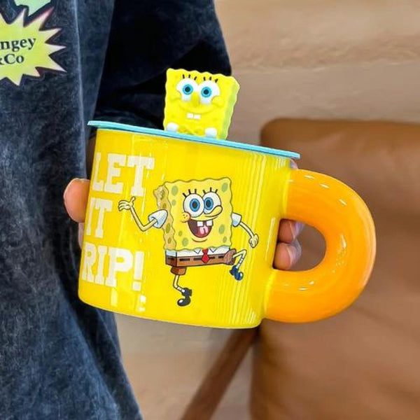 Tazón Ceramica Bob Esponja o Patricio estrella Tapa silicona