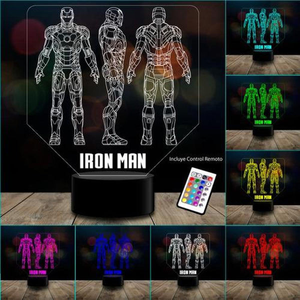 Lámpara 3d triple Iron Man Marvel Avengers Acrilico