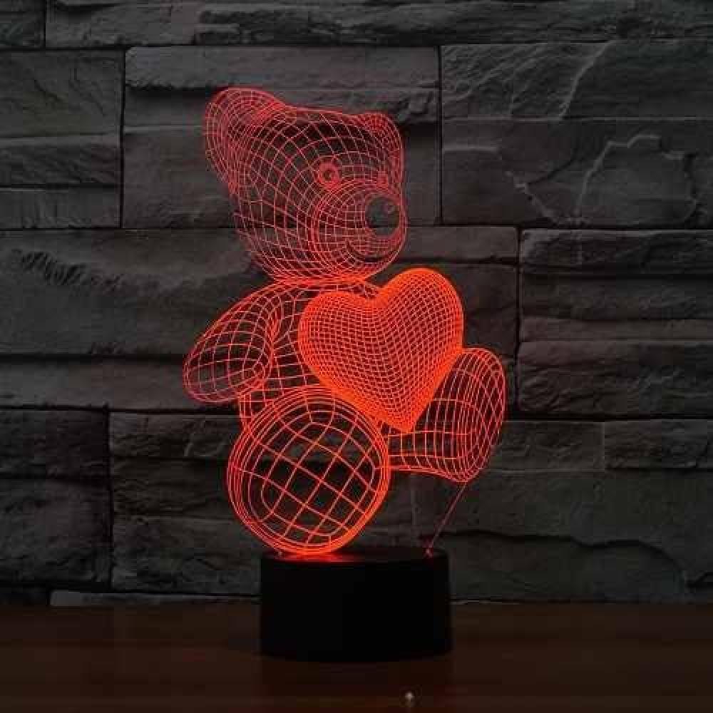 Lámpara 3d Acrílico Oso Corazón Día  Enamorados Amor