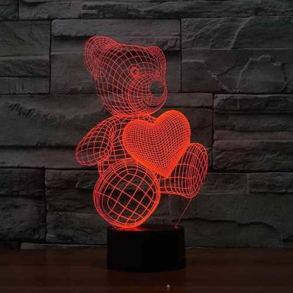 Lámpara 3d Acrílico Oso Corazón Día  Enamorados Amor