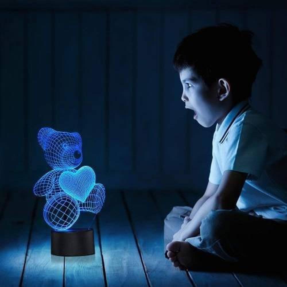 Lámpara 3d Acrílico Oso Corazón Día  Enamorados Amor