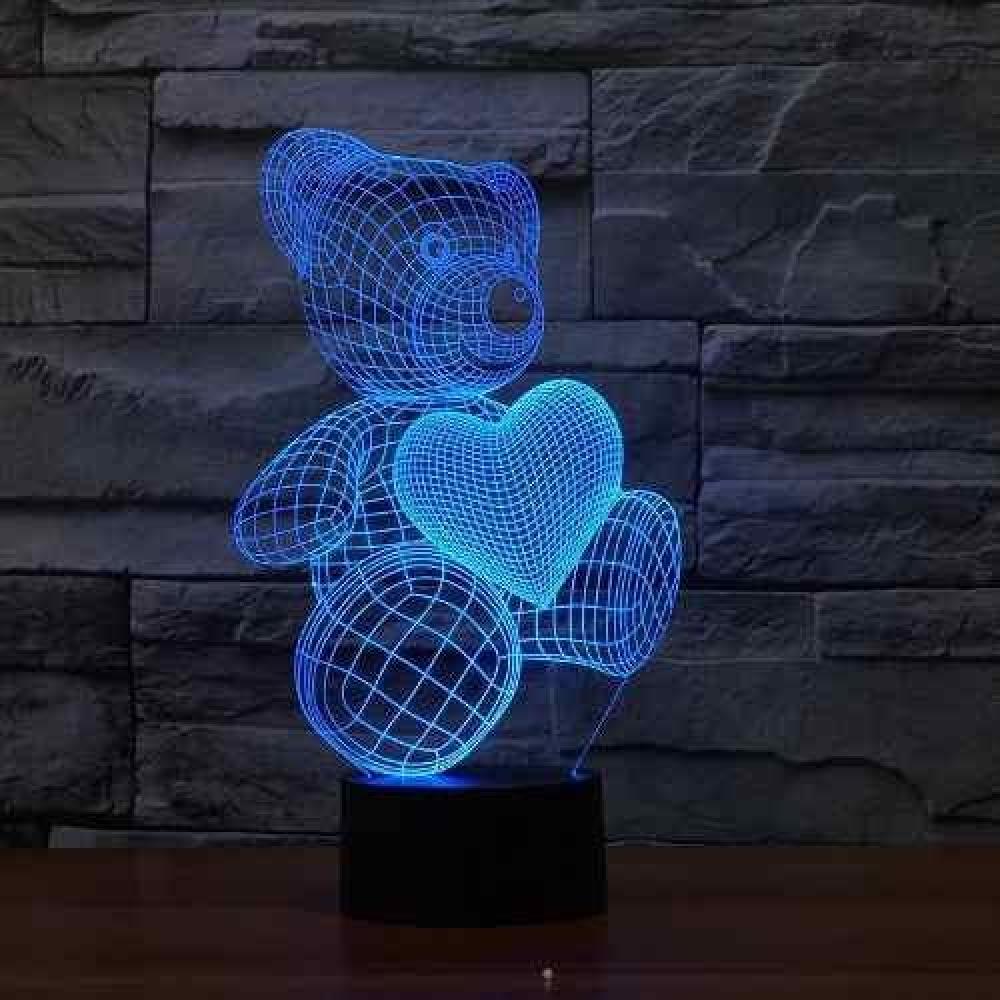 Lámpara 3d Acrílico Oso Corazón Día  Enamorados Amor