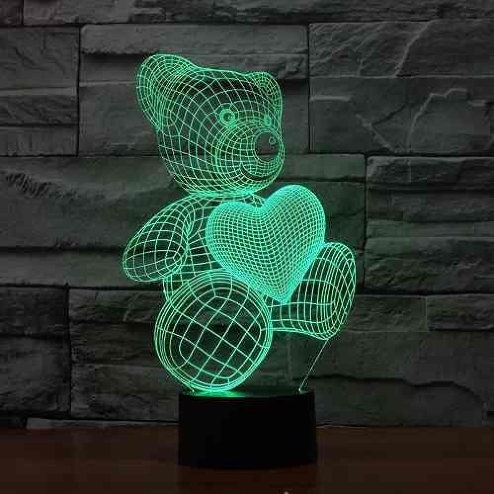 Lámpara 3d Acrílico Oso Corazón Día  Enamorados Amor