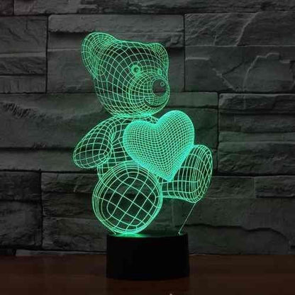 Lámpara 3d Acrílico Oso Corazón Día  Enamorados Amor