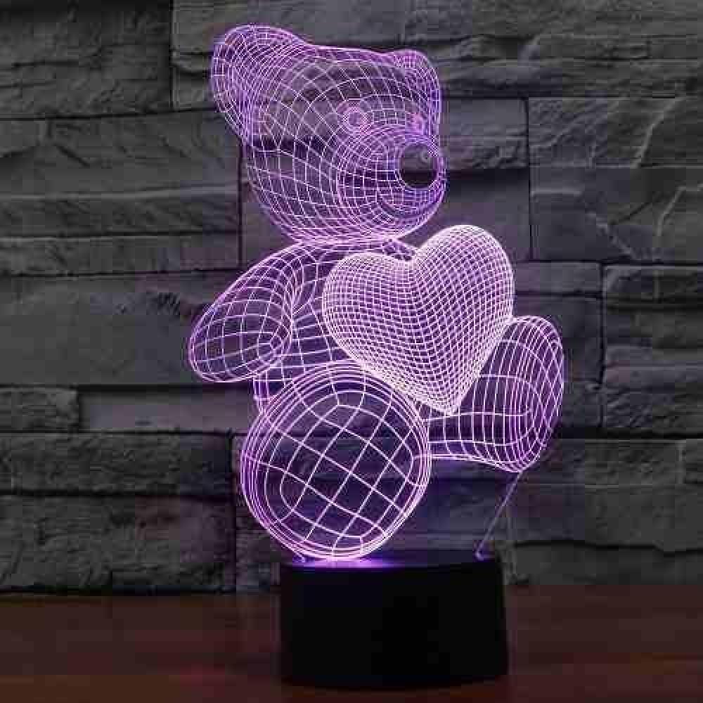 Lámpara 3d Acrílico Oso Corazón Día  Enamorados Amor