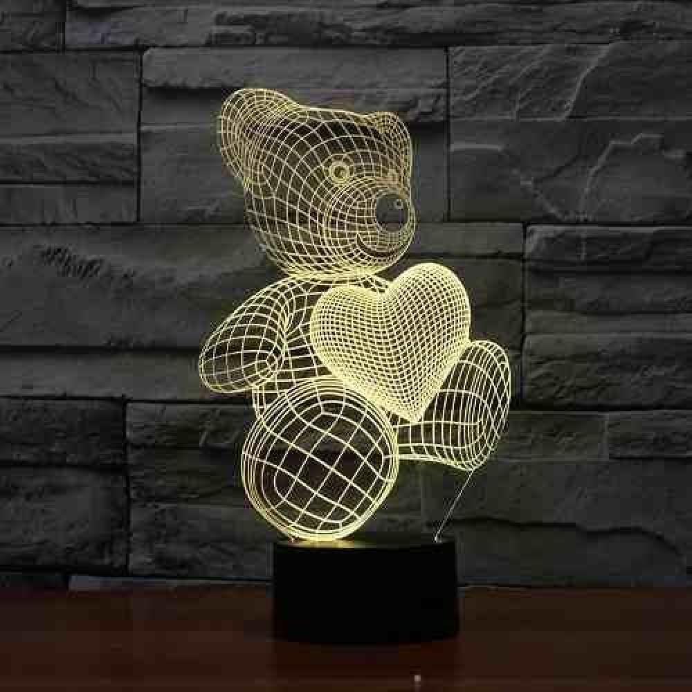 Lámpara 3d Acrílico Oso Corazón Día  Enamorados Amor