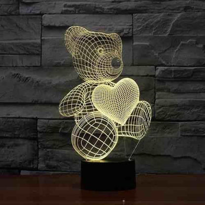 Lámpara 3d Acrílico Oso Corazón Día  Enamorados Amor