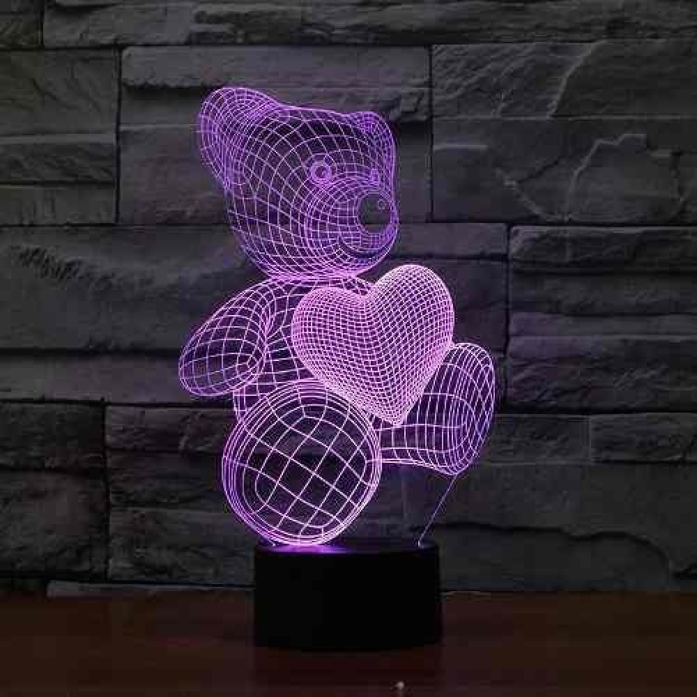 Lámpara 3d Acrílico Oso Corazón Día  Enamorados Amor