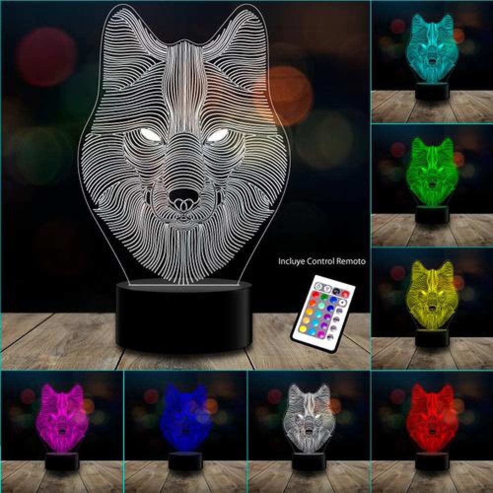 Lámpara 3d Lobo Wolf, Game Of Thrones Stark, 7 Colores Acril