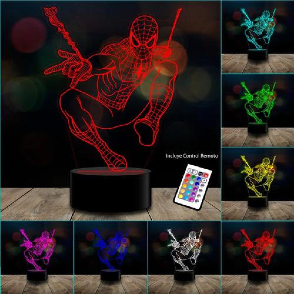 Lámpara 3d Acrílicas 16 Colores Spiderman C/remoto
