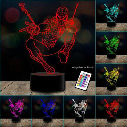 Lámpara 3d Acrílicas 16 Colores Spiderman C/remoto