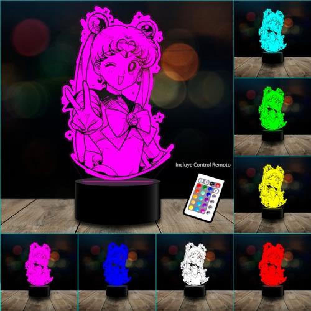 Lampara 3D Sailor Moon Serena Tsukino control remoto
