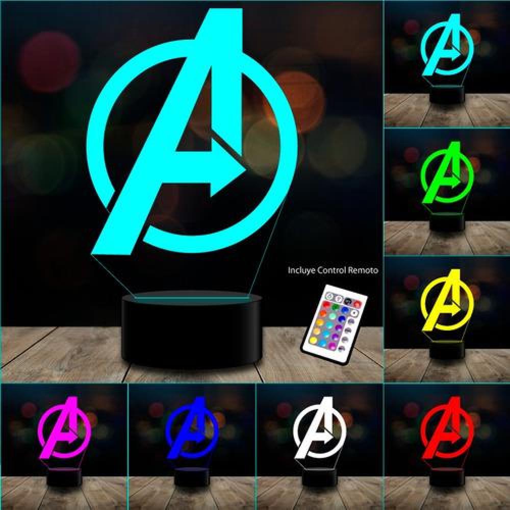 Lampara 3d Avengers logo Marvel Estoykuku c/control remoto