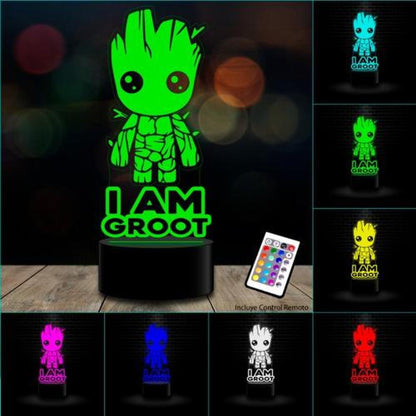 Lámpara 3D baby Groot Guardianes de la Galaxia Control remoto