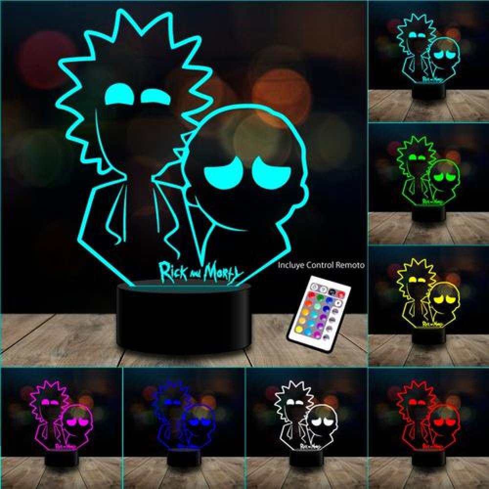 Lampara 3D Rick and Morty control remoto 16 colores